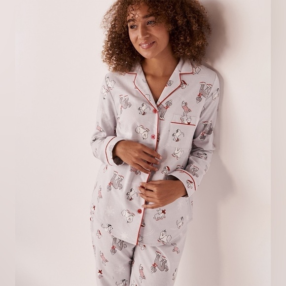 La Vie En Rose Other - La Vie en Rose Christmas Dogs Winter Snow Gray Pajama Set Cotton Fleece Sz S